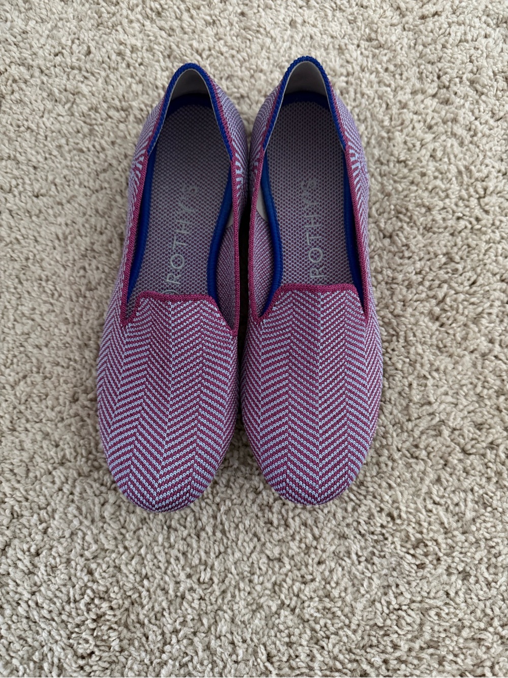 Rothy's Pink & White Chevron Slip-On Flats